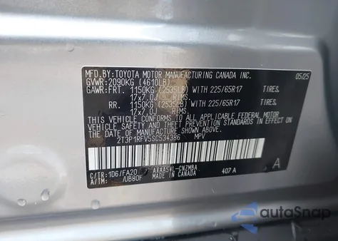 2025 Toyota Rav4 Xle из США, поврежденный, VIN 2T3P1RFV5SC534386